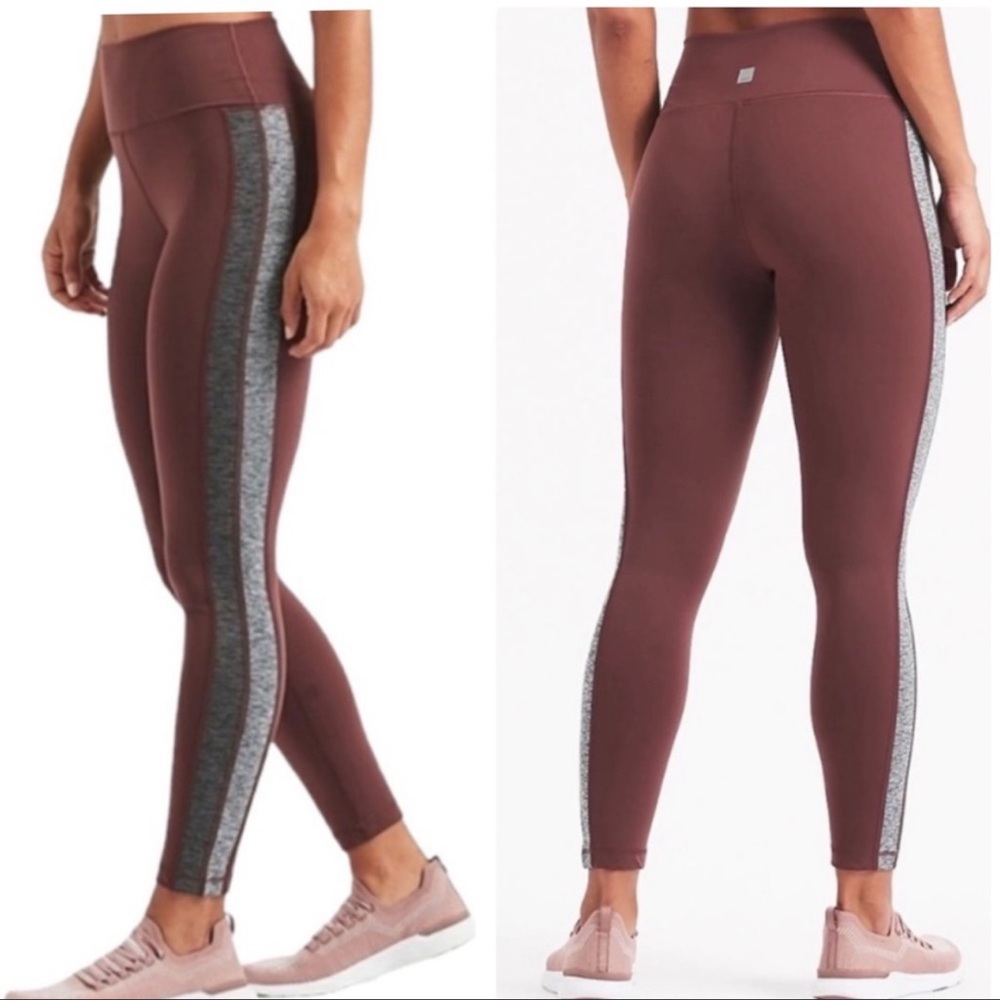 Vuori Burgundy Leggings with Heathered Gray Side Stripe